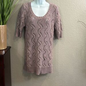 RB7 ELLE long crewneck, purple, gold metallic, long sweater size large